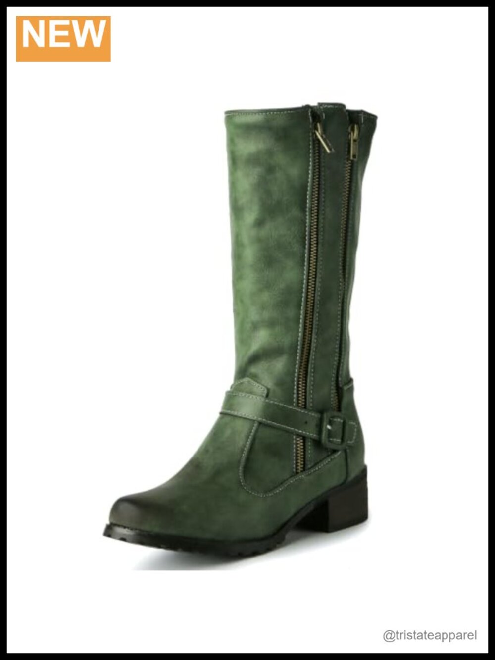 Chunky Knee High Riding Boots Low Heel Round Toe